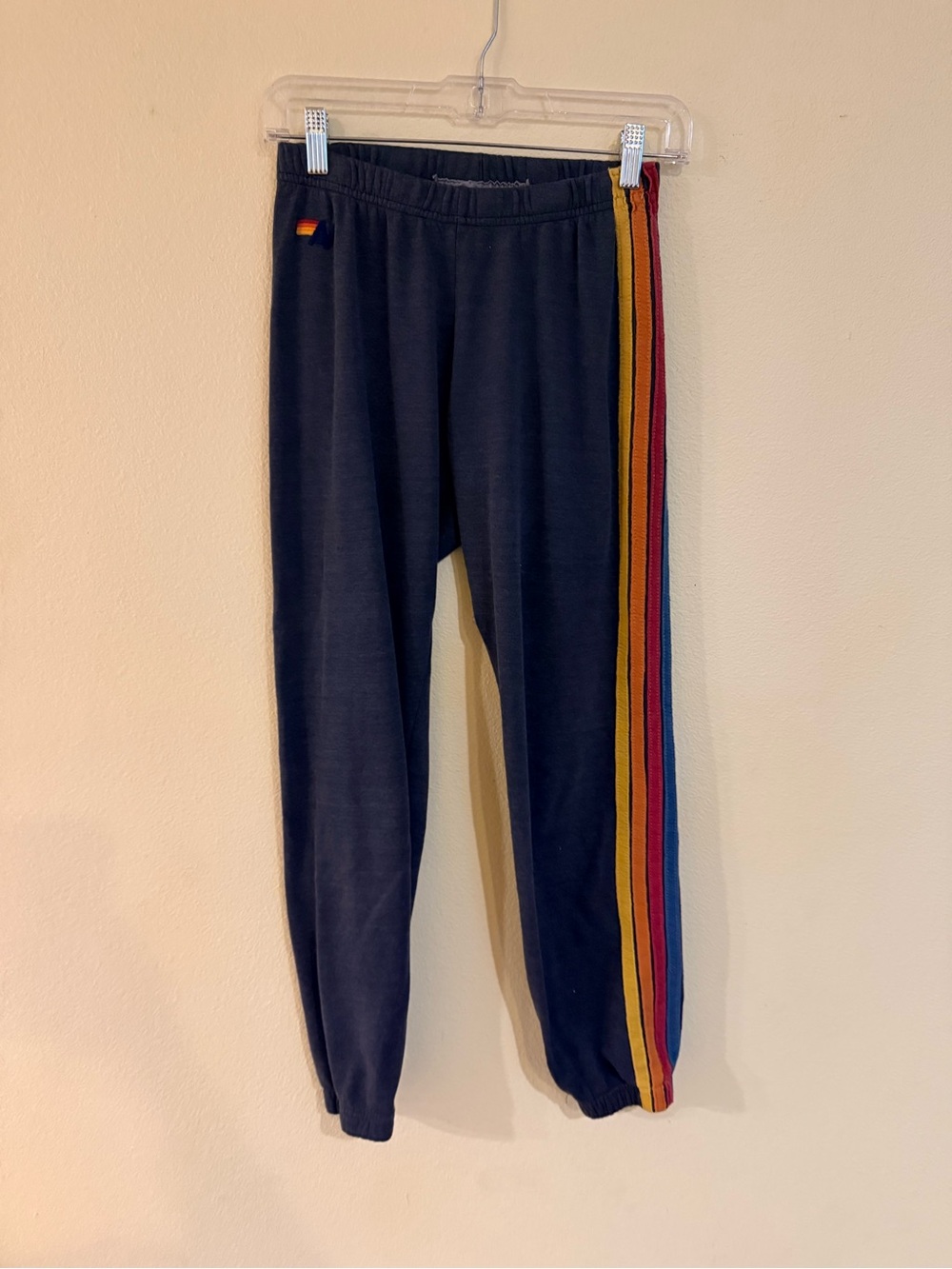 Aviator Nation Charcoal Navy Sweatpants with Yellow & Orange Accent